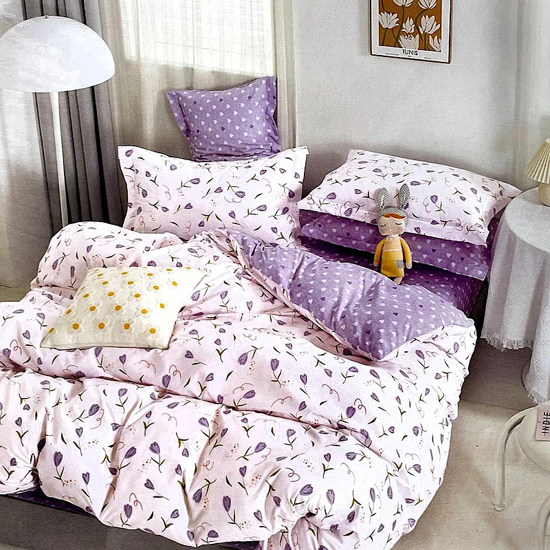 7 dielna sada obliečok na 2 postele - prestieradlo ZADARMO Violet Tulips