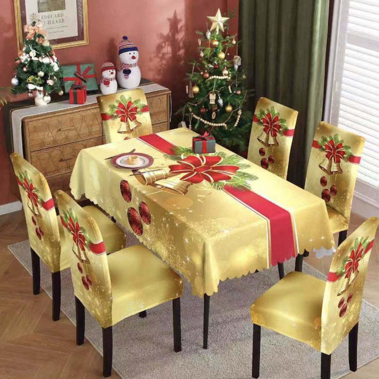 Vianočné prestieranie na stôl a stoličky Gold