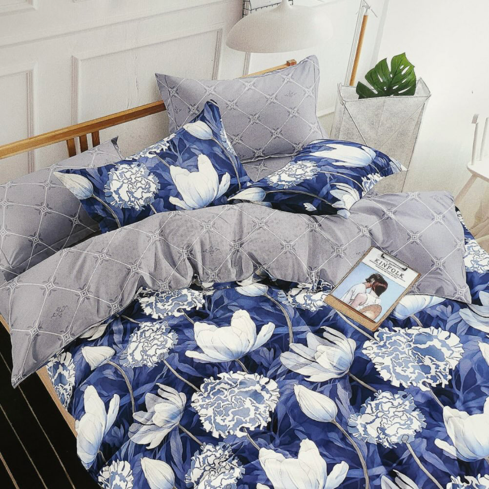 7 dielna sada obliečok na 2 postele - prestieradlo ZADARMO Blue Tulips