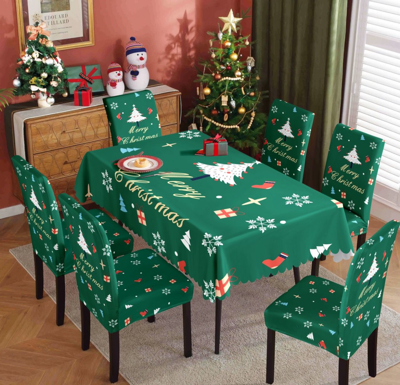 Vianočné prestieranie na stôl a stoličky Green Christmas
