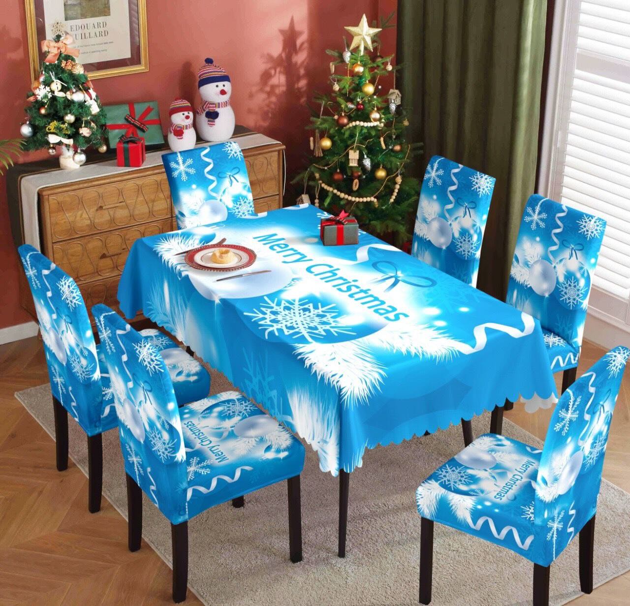 Vianočné prestieranie na stôl a stoličky Blue Christmas