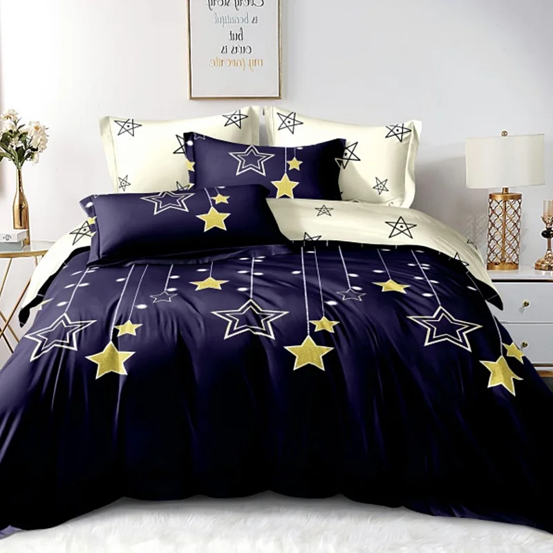 4 dielna sada obliečok na 2 postele Stars Dark Blue