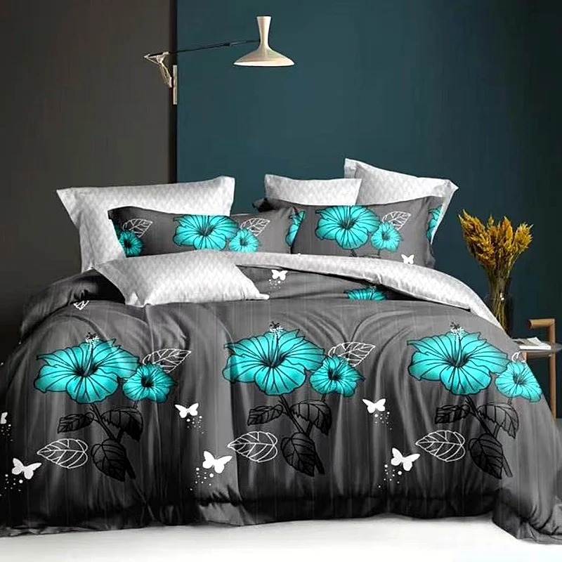 4 dílná sada povlečení na 2 postele Petrol Hibiscus