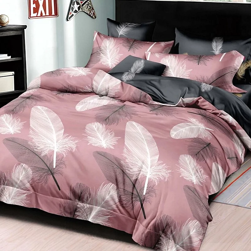 7 dílná sada povlečení na 2 postele - prostěradlo ZDARMA Pink Feathers