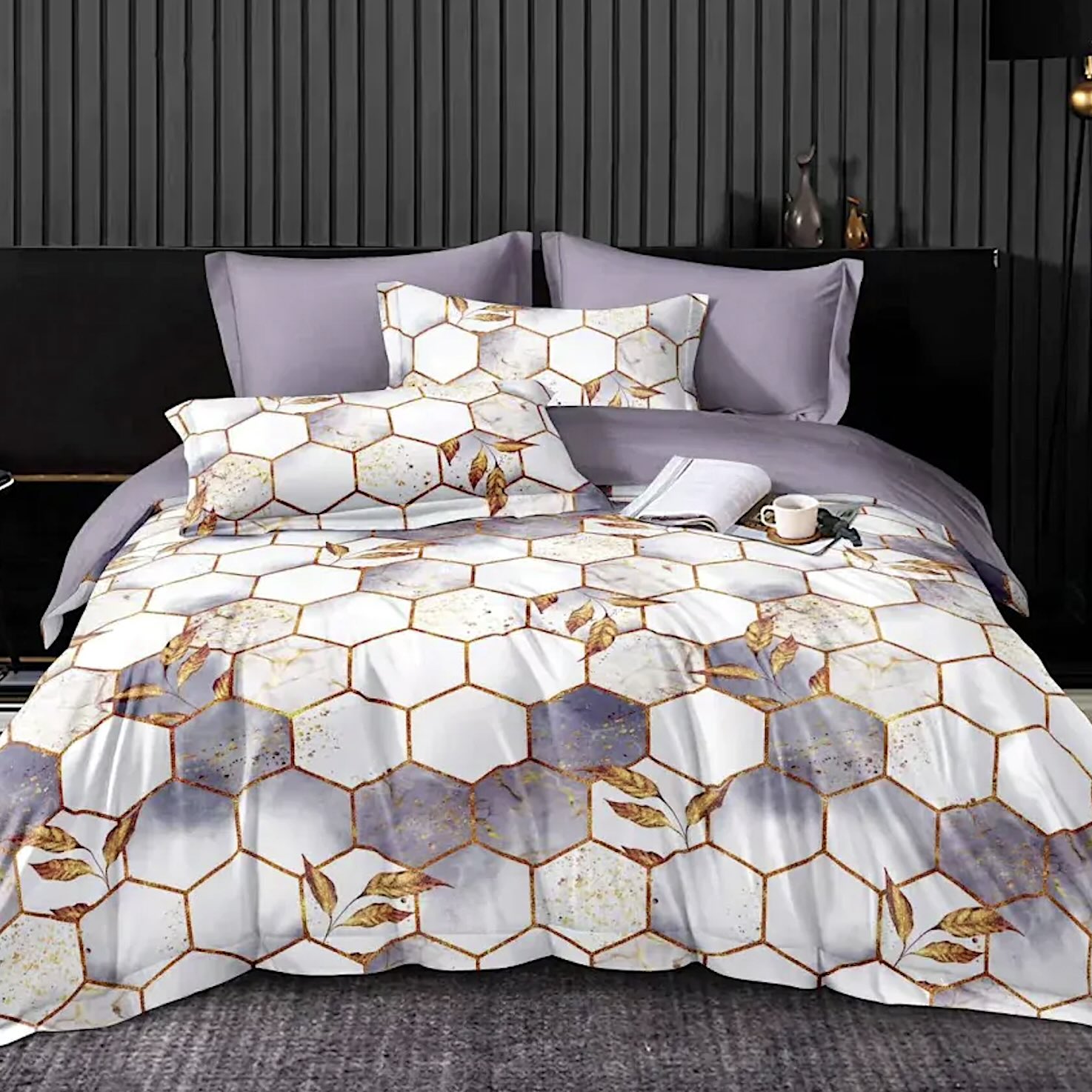 4 dielna sada obliečok na 2 postele Light Violet Honeycombs