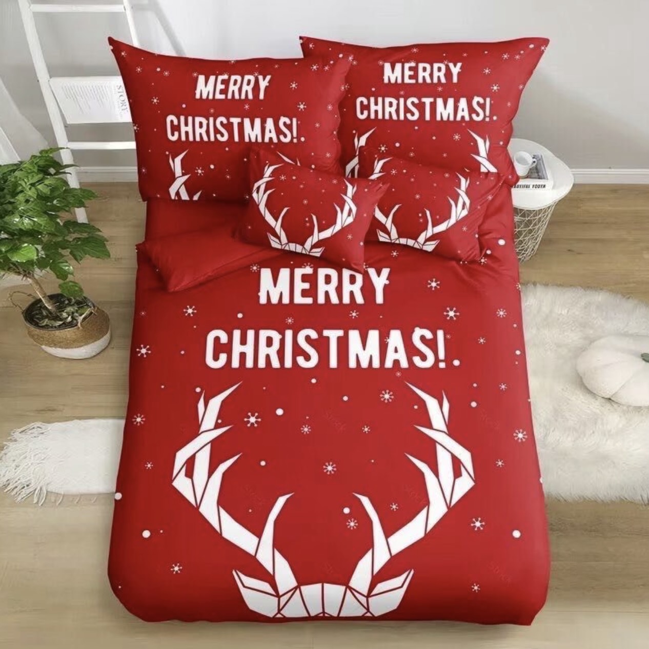 7 dielna súprava obliečok na 2 postele - plachta ZADARMO X-Mas Red Reindeer