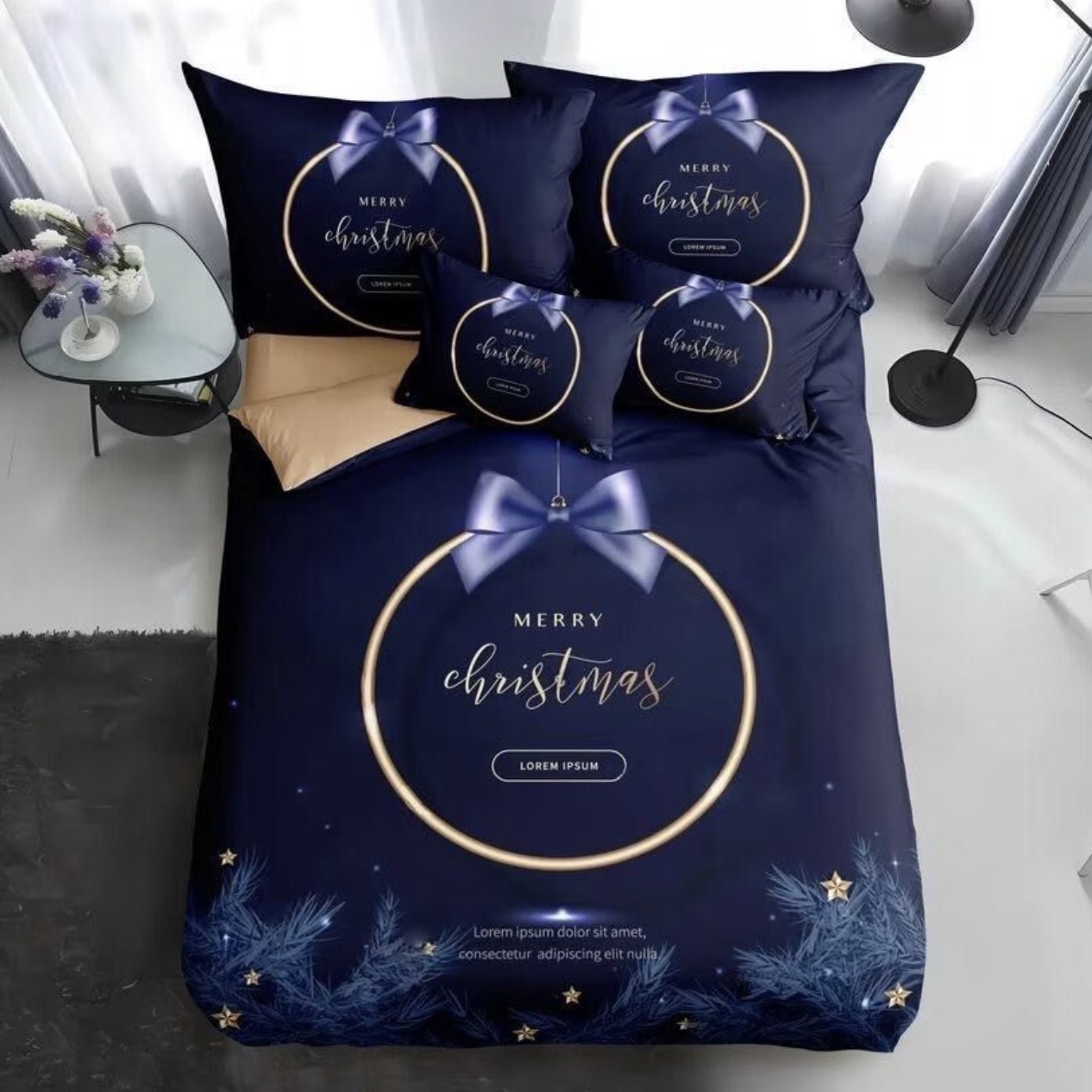 7 dielna súprava obliečok na 2 postele - plachta ZADARMO Blue Christmas